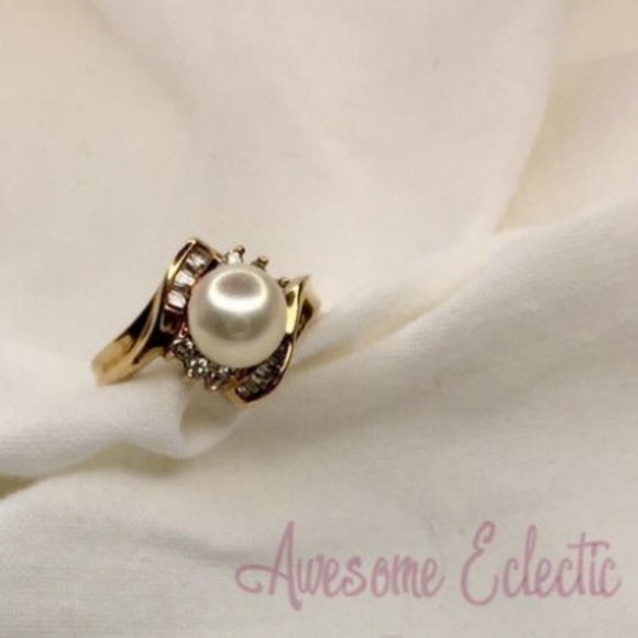 Natural Pearl & Diamond Ring - Approx. 3/4ct Diamonds - 10k - Sz 5.5 - Picture 1 of 10